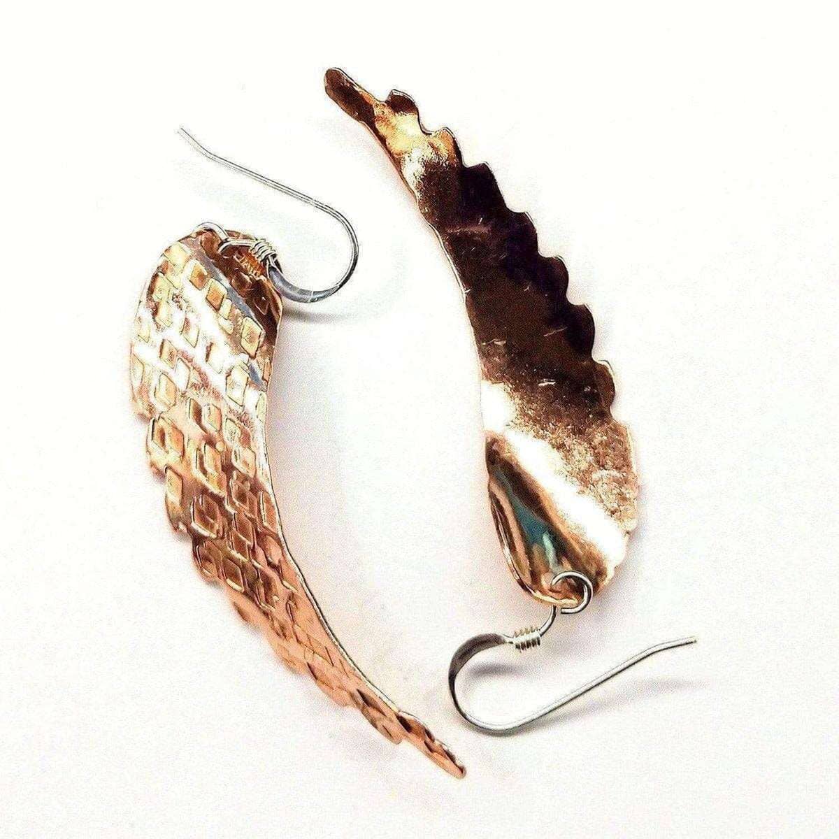 Copper Hammer Pattern Sculpted Angel Wings Earrings from Alexa Martha Designs