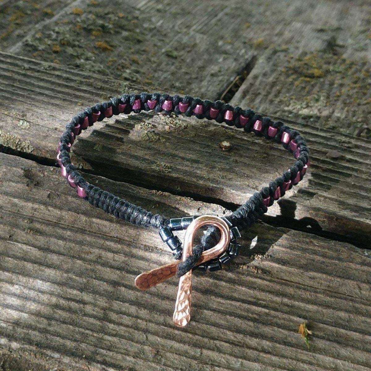 Copper Ribbon  Pink Braided Breast Cancer Rattle Tail Bracelet from Alexa Martha Designs