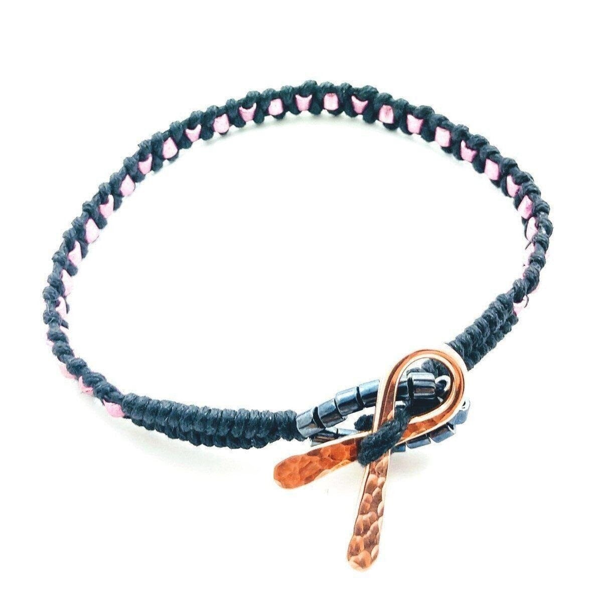 Copper Ribbon  Pink Braided Breast Cancer Rattle Tail Bracelet from Alexa Martha Designs