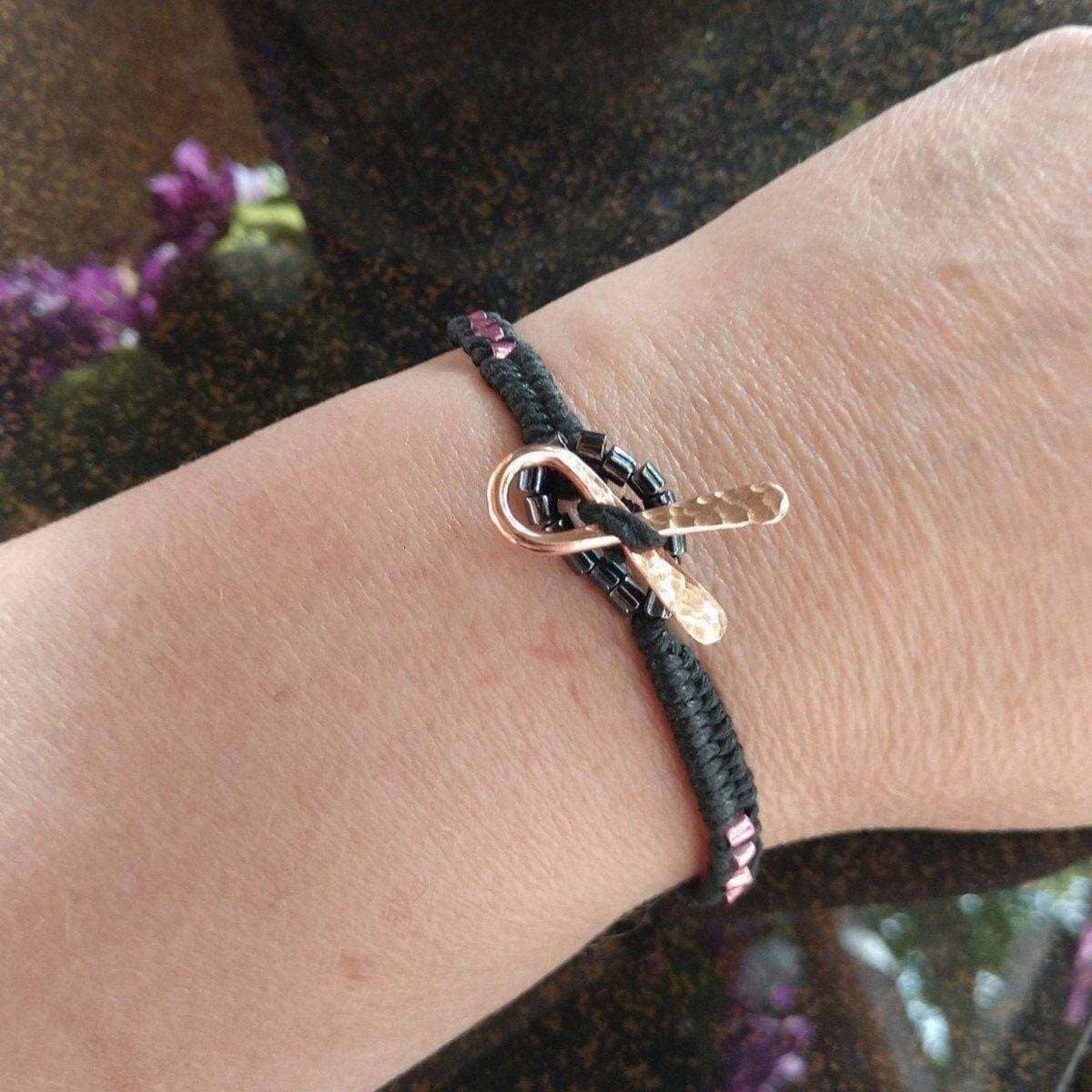 Copper Ribbon  Pink Braided Breast Cancer Rattle Tail Bracelet from Alexa Martha Designs