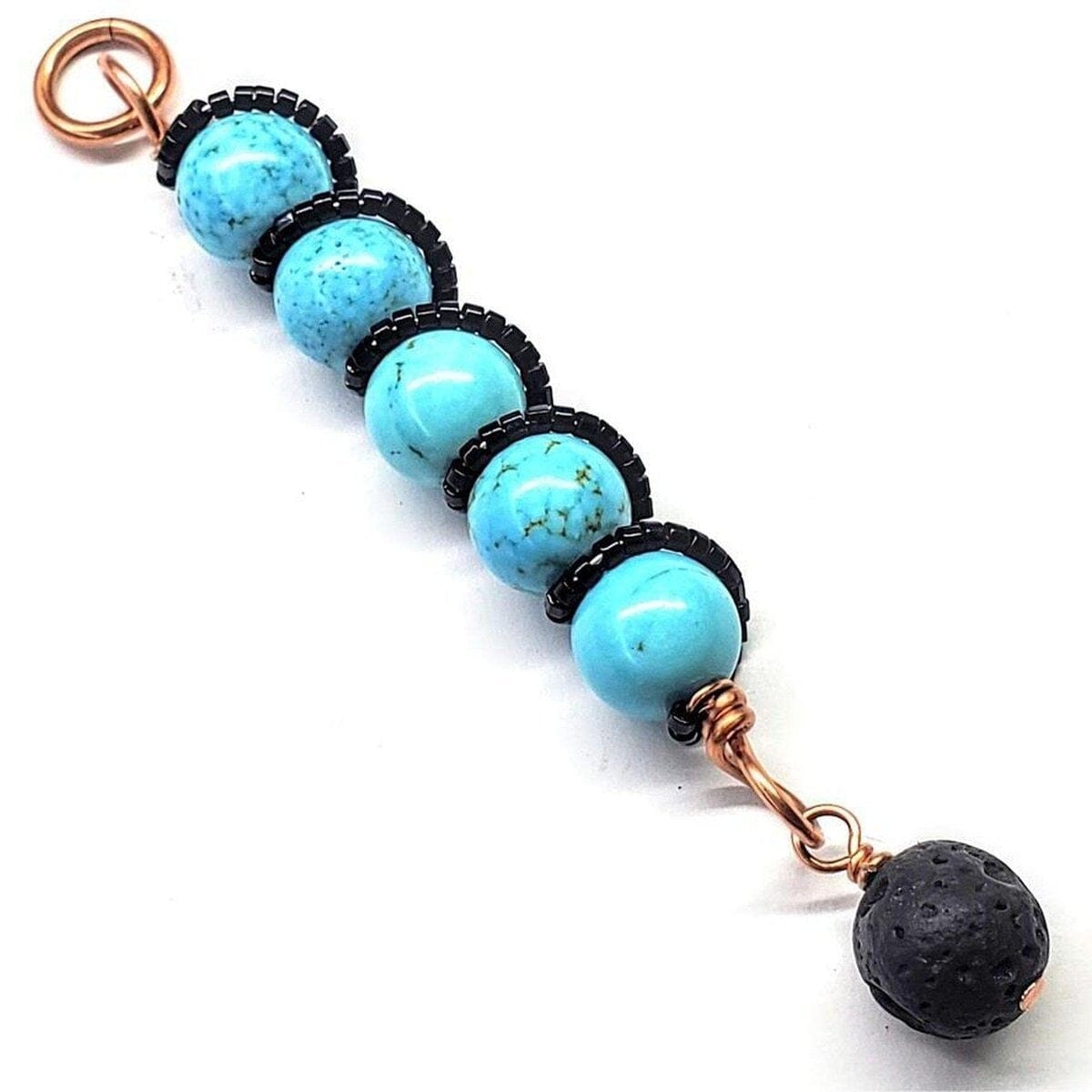 Copper Spiral Turquoise Stick Pendant With Essential Oil Lava Rock Bead Charm from Alexa Martha Designs