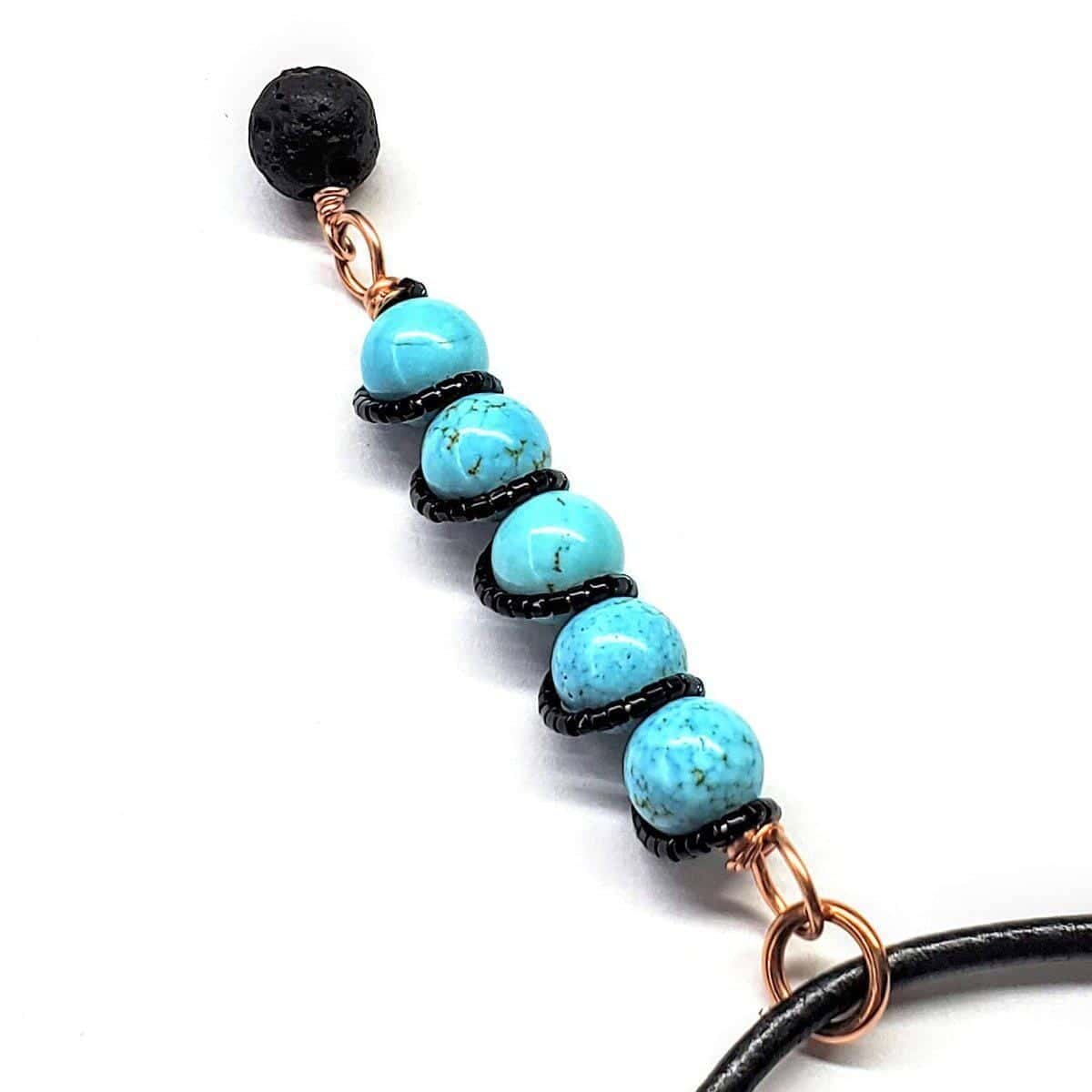 Copper Spiral Turquoise Stick Pendant With Essential Oil Lava Rock Bead Charm from Alexa Martha Designs