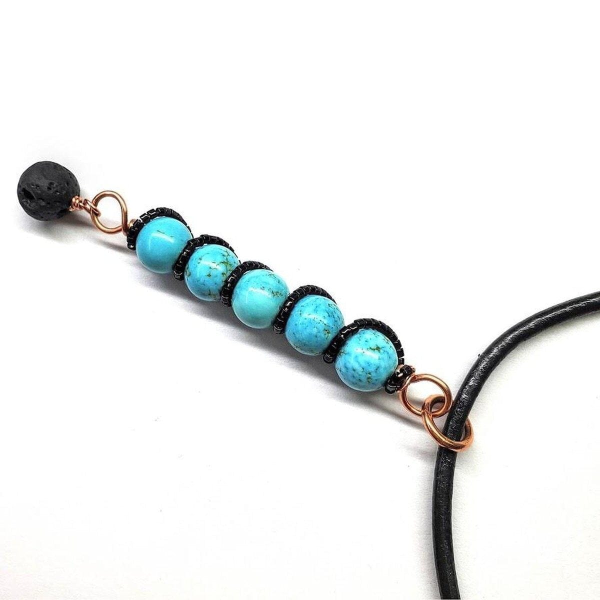 Copper Spiral Turquoise Stick Pendant With Essential Oil Lava Rock Bead Charm from Alexa Martha Designs