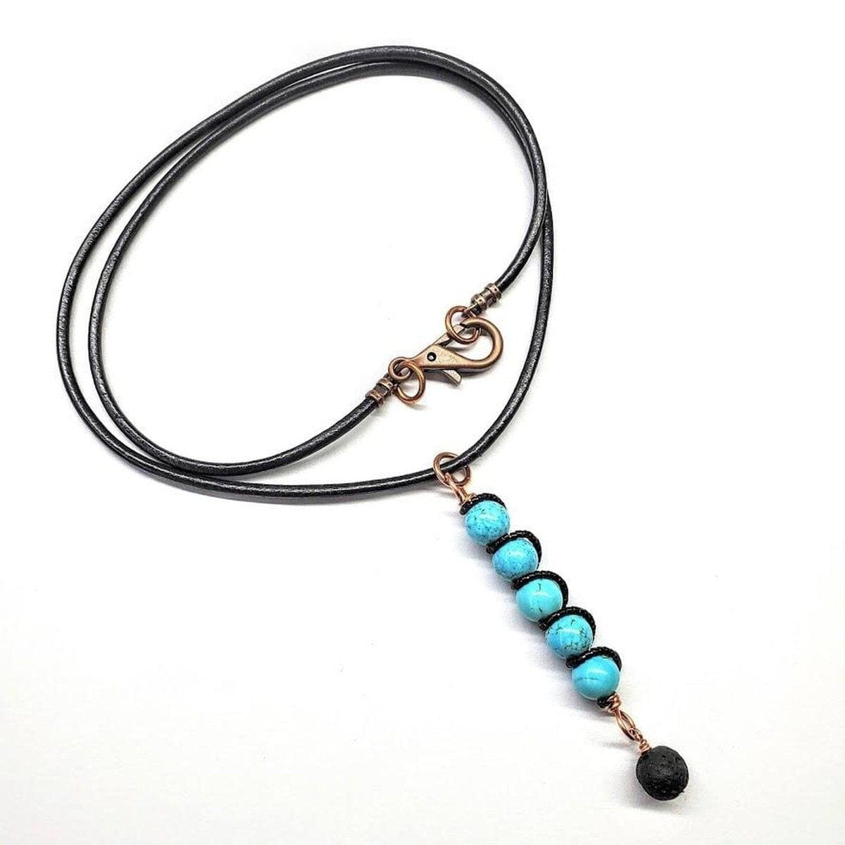 Copper Spiral Turquoise Stick Pendant With Essential Oil Lava Rock Bead Charm from Alexa Martha Designs
