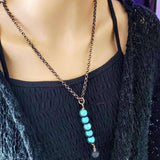 Copper Spiral Turquoise Stick Pendant With Essential Oil Lava Rock Bead Charm from Alexa Martha Designs