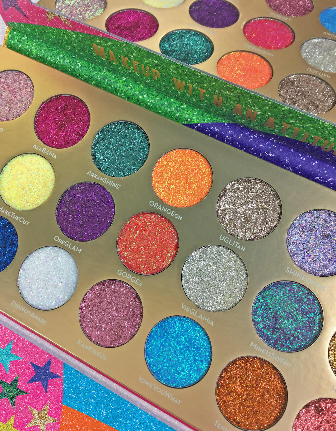 United Shades of Glitter -  21 Pressed Glitter Eyeshadow Palette from Rude Cosmetics