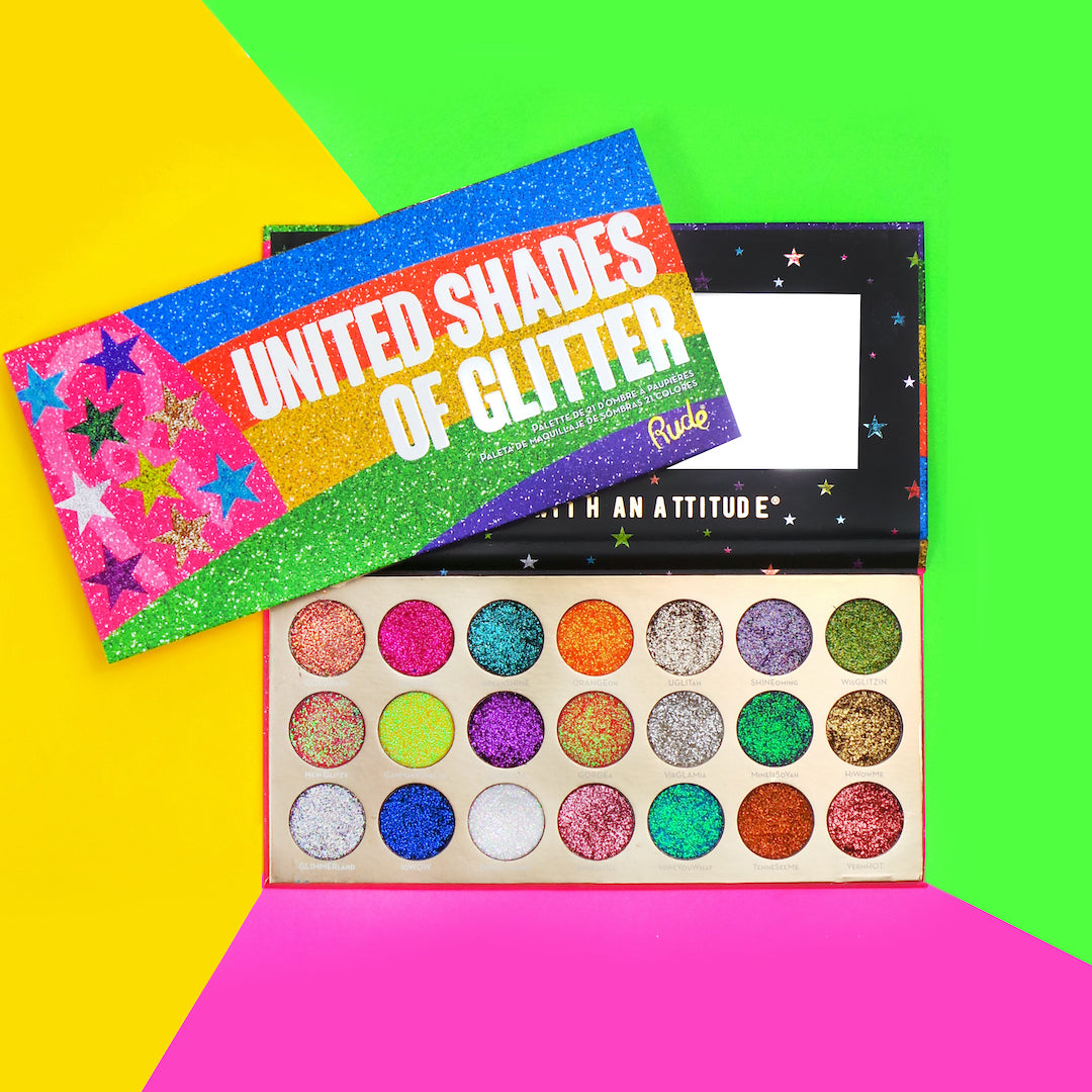 United Shades of Glitter -  21 Pressed Glitter Eyeshadow Palette from Rude Cosmetics