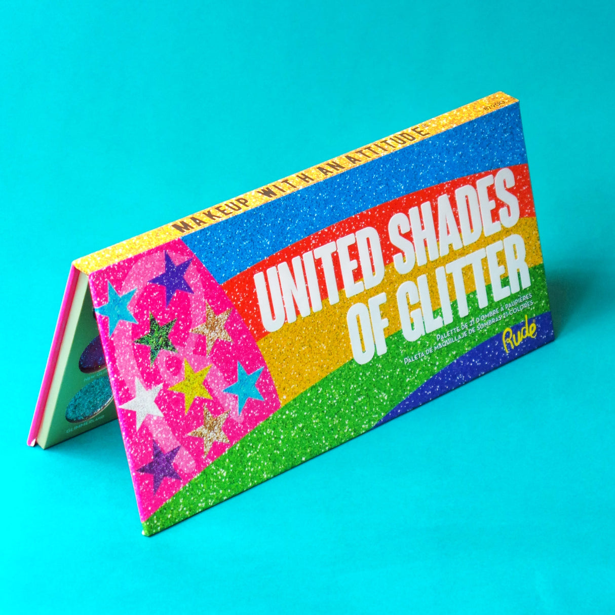 United Shades of Glitter -  21 Pressed Glitter Eyeshadow Palette from Rude Cosmetics