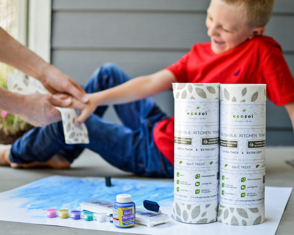 Bamboo Kitchen Paper Towels, Reusable Tree-Free Rolls with Design, 4 Pack from ecozoi