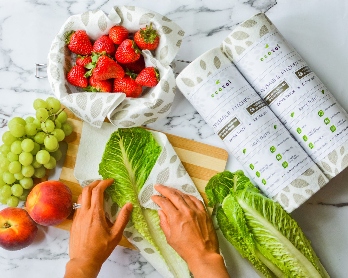 Bamboo Kitchen Paper Towels, Reusable Tree-Free Rolls with Design, 4 Pack from ecozoi