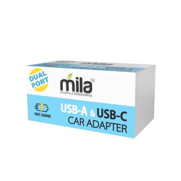 Compact USB C/A Car Adapter - pack of 12 from Mila Lifestyle Accessories