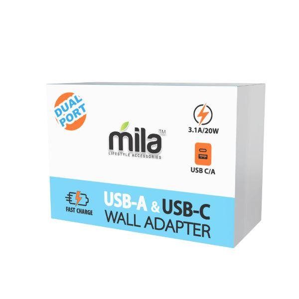 Compact USB C/A Wall Adapter - Pack of 12 from Mila Lifestyle Accessories