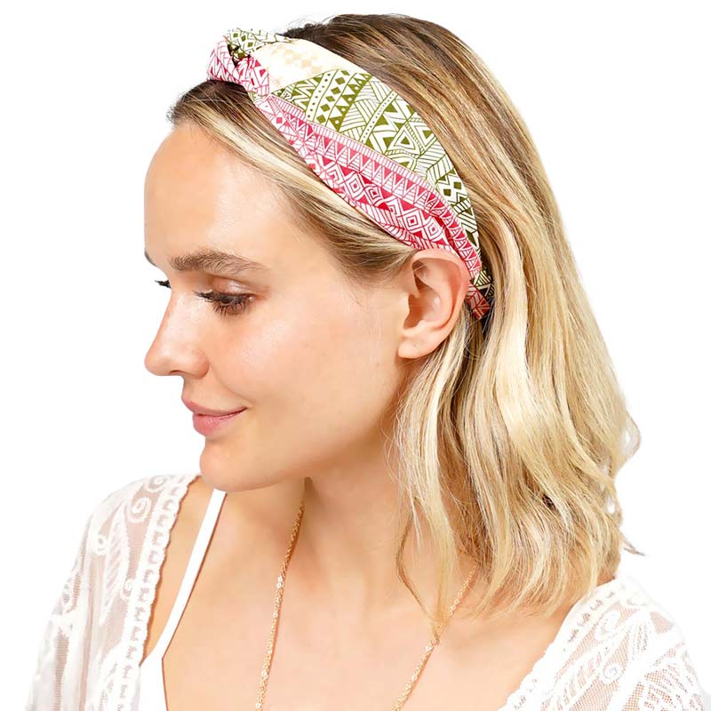 Aztec Patterned Burnout Knot Headband from Madeline Love
