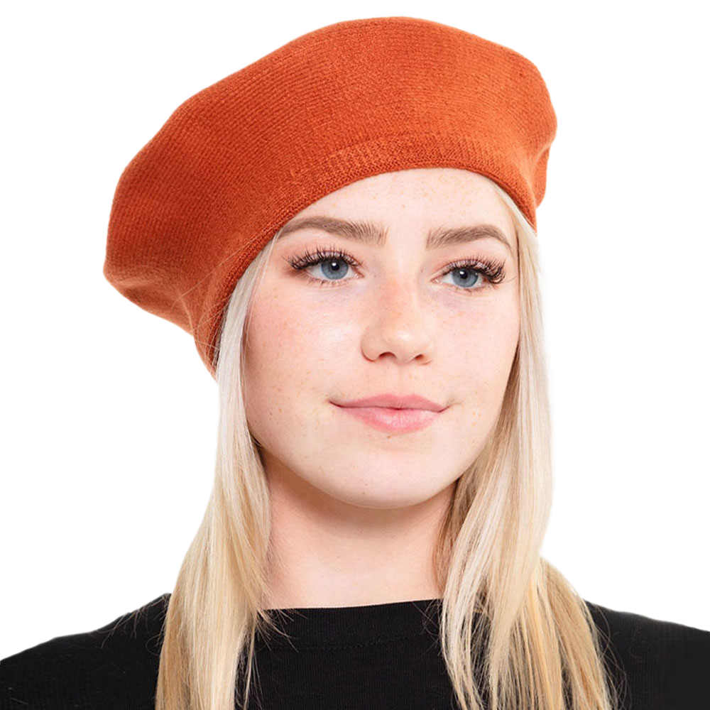 Trendy Fashionable Winter Stretchy Solid Beret Hat from Madeline Love