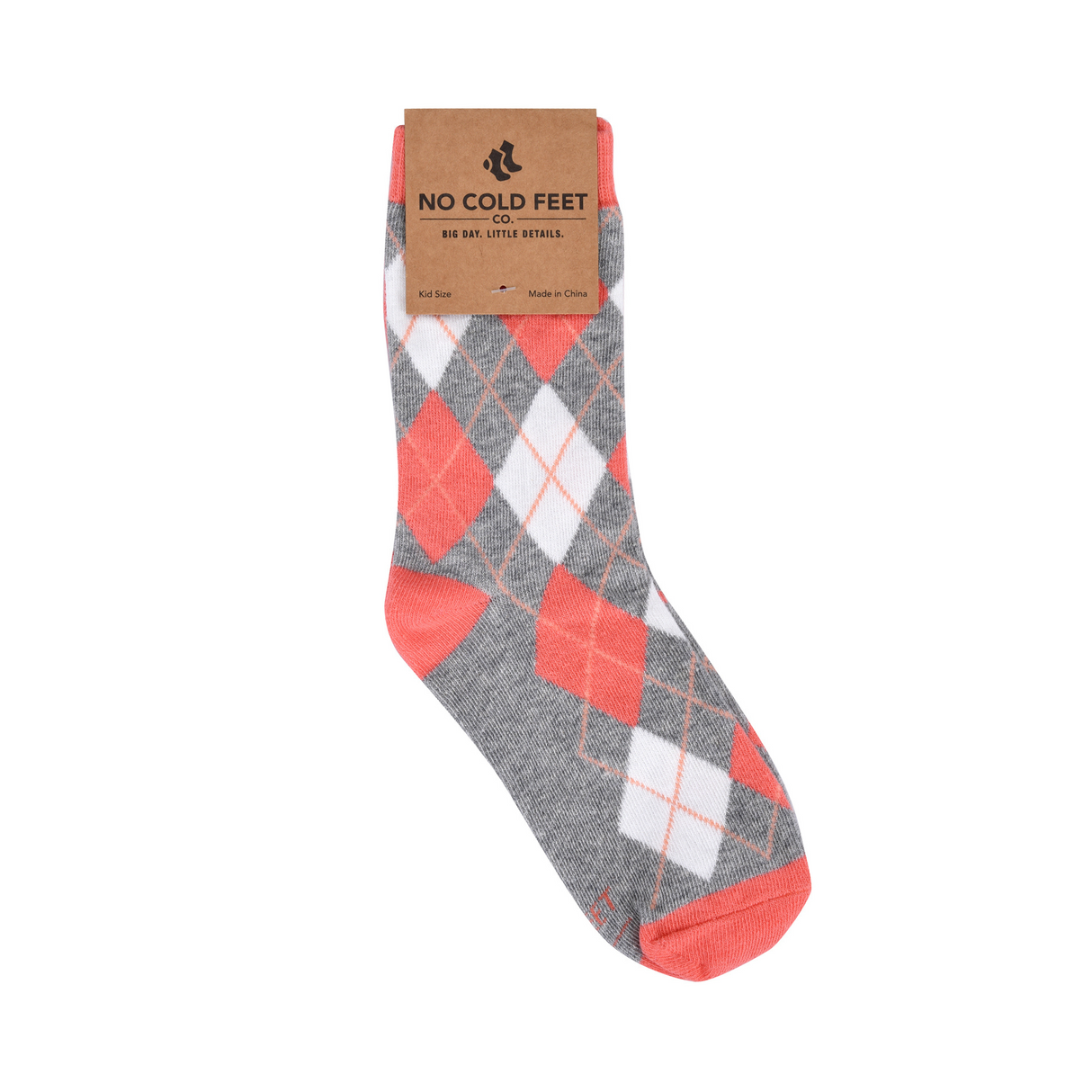 Coral and Grey Argyle Kids Socks from No Cold Feet