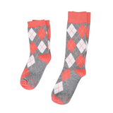 Coral and Grey Argyle Kids Socks from No Cold Feet