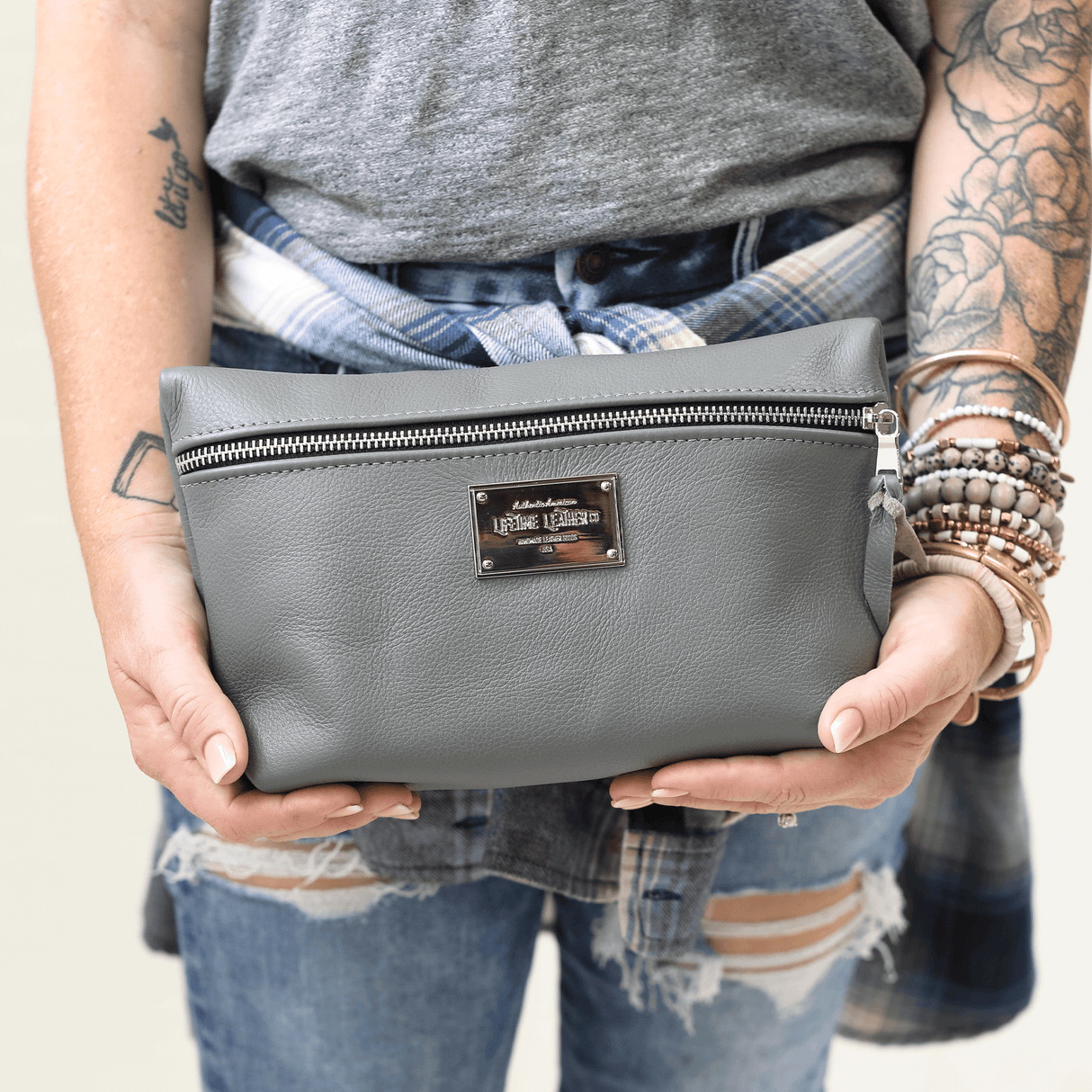 Pebbled Leather Cosmetic Bag All for American from Lifetime Leather Co.