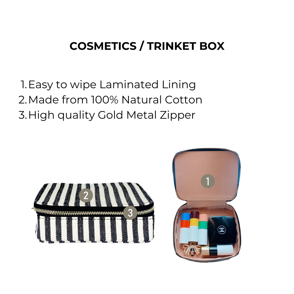 Cosmetics/Trinket Box, Striped From Bag-all
