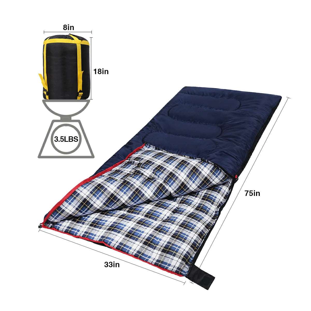 Camping Sleeping Bag for Adult with Cotton Flannel Liner,Red Blue From Redcamp