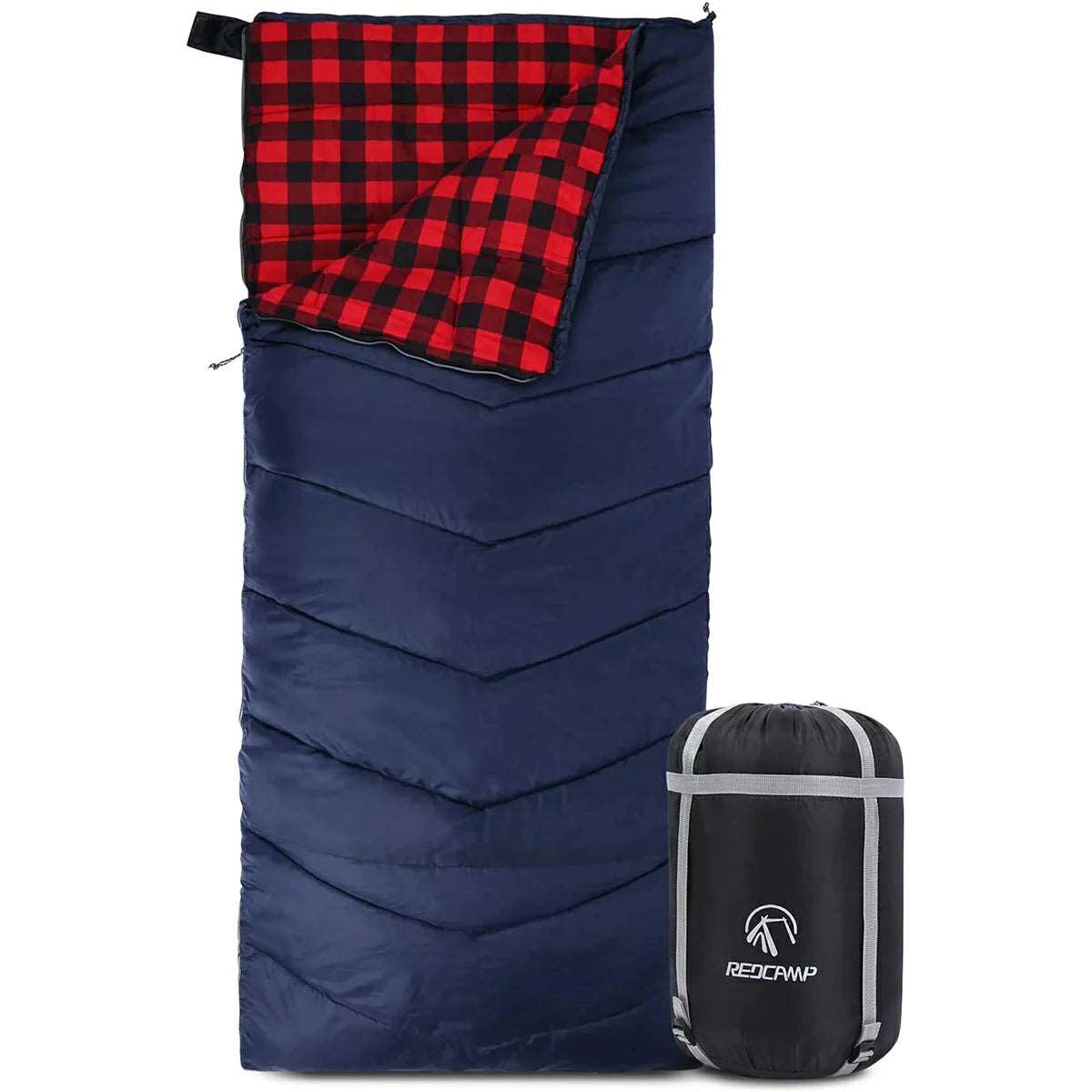 Camping Sleeping Bag for Adult with Cotton Flannel Liner,Red Blue From Redcamp