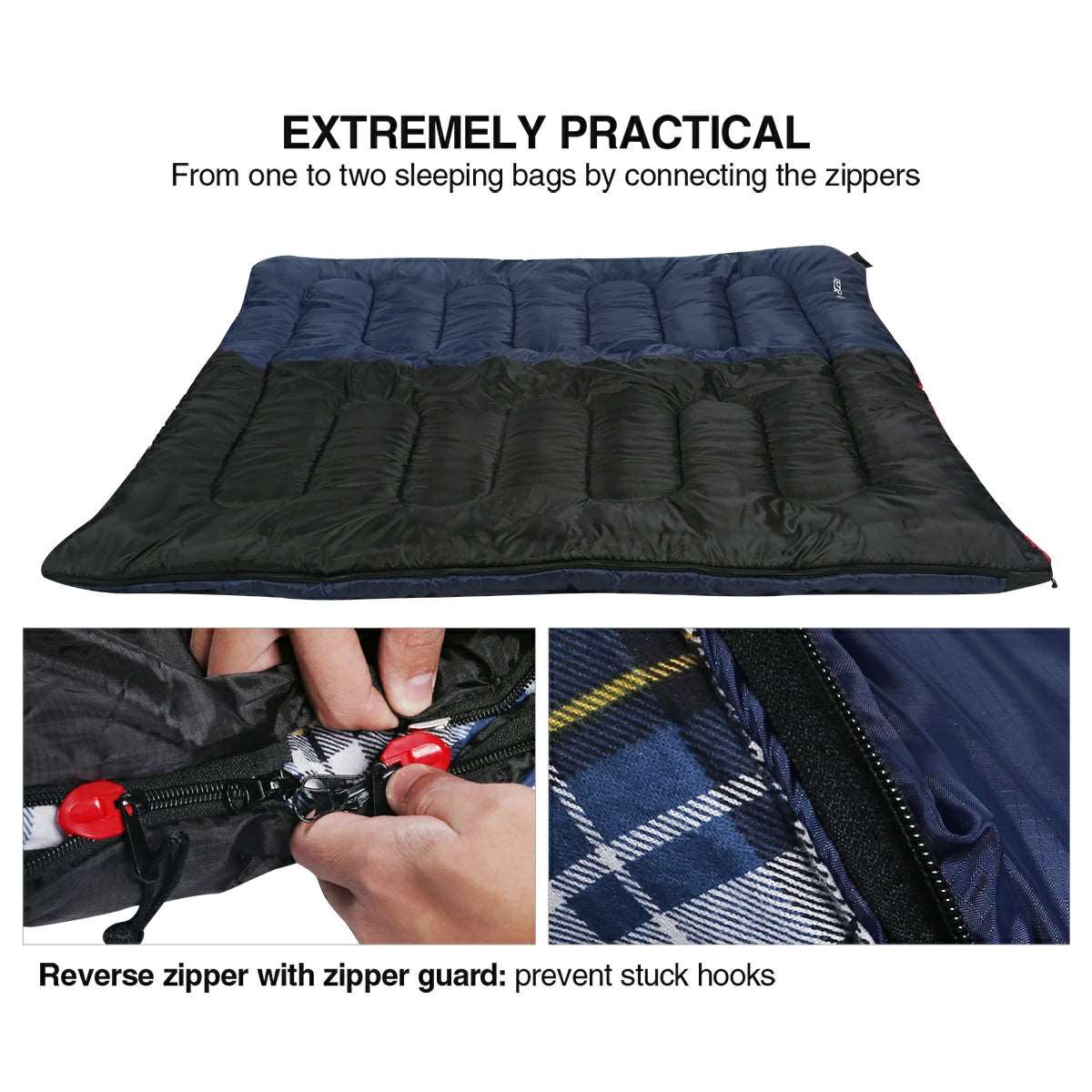 Camping Sleeping Bag for Adult with Cotton Flannel Liner,Red Blue From Redcamp
