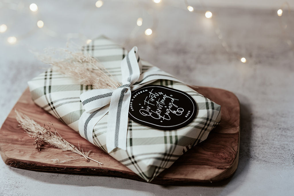 Our First Christmas Engaged with Year Acrylic Modern Ornament from The Cotton & Canvas Co.