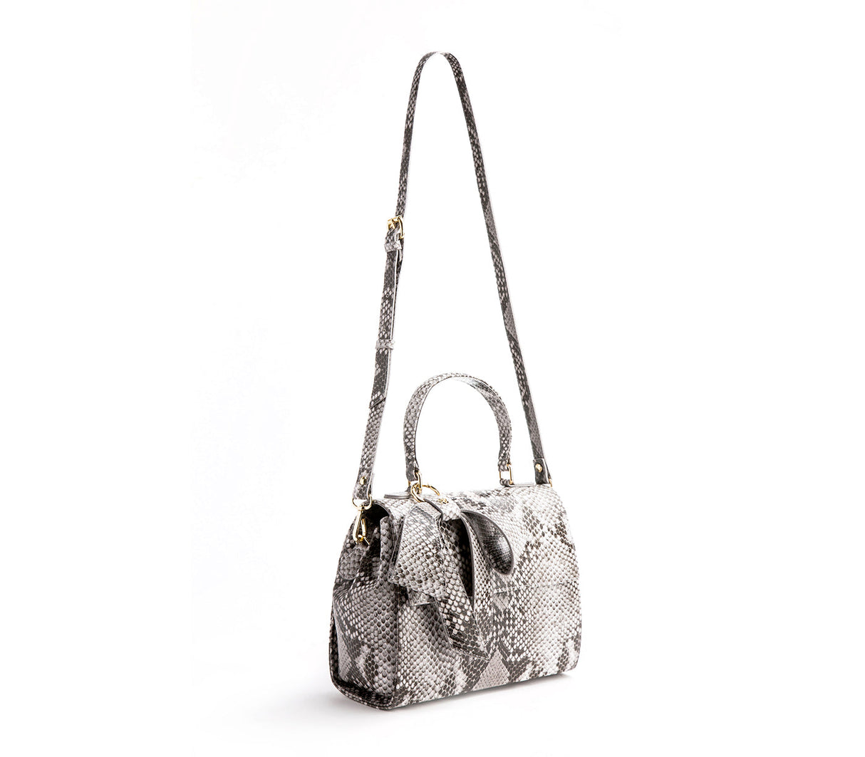 Cottontail - Black & White Snake Texture Vegan Leather Bag from Gunas New York
