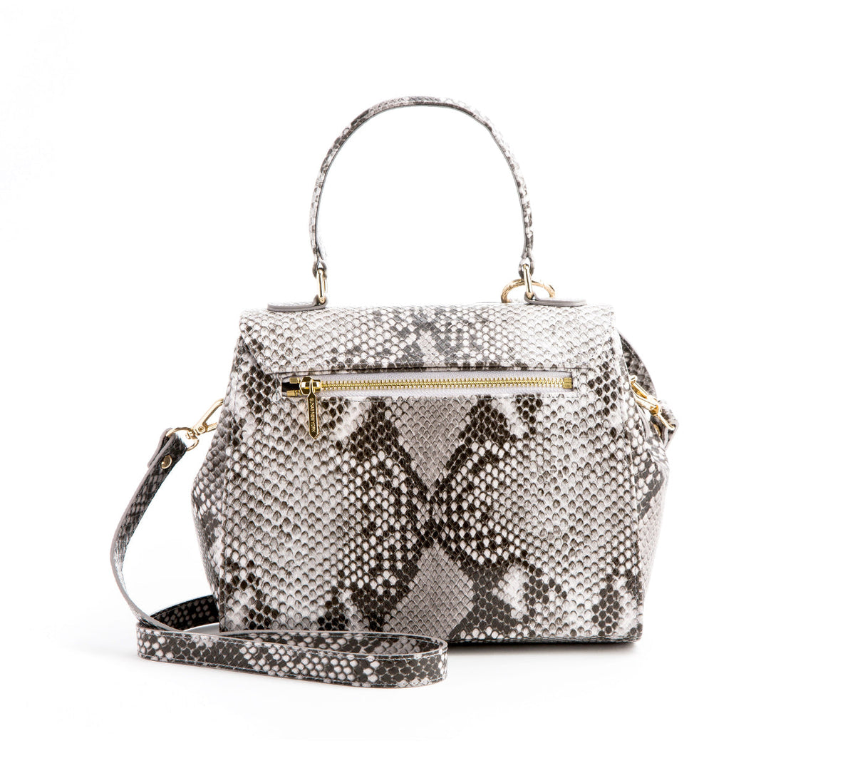 Cottontail - Black & White Snake Texture Vegan Leather Bag from Gunas New York