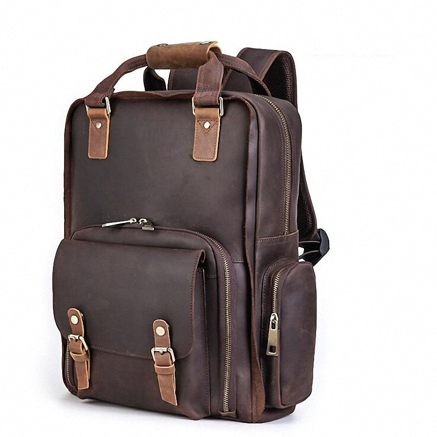 The Gaetano | Large Leather Backpack Camera Bag with Tripod Holder from STEEL HORSE LEATHER