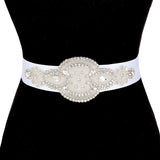 Bridal Wedding Pearl & Crystal Sash Ribbon Belt Headband from Madeline Love