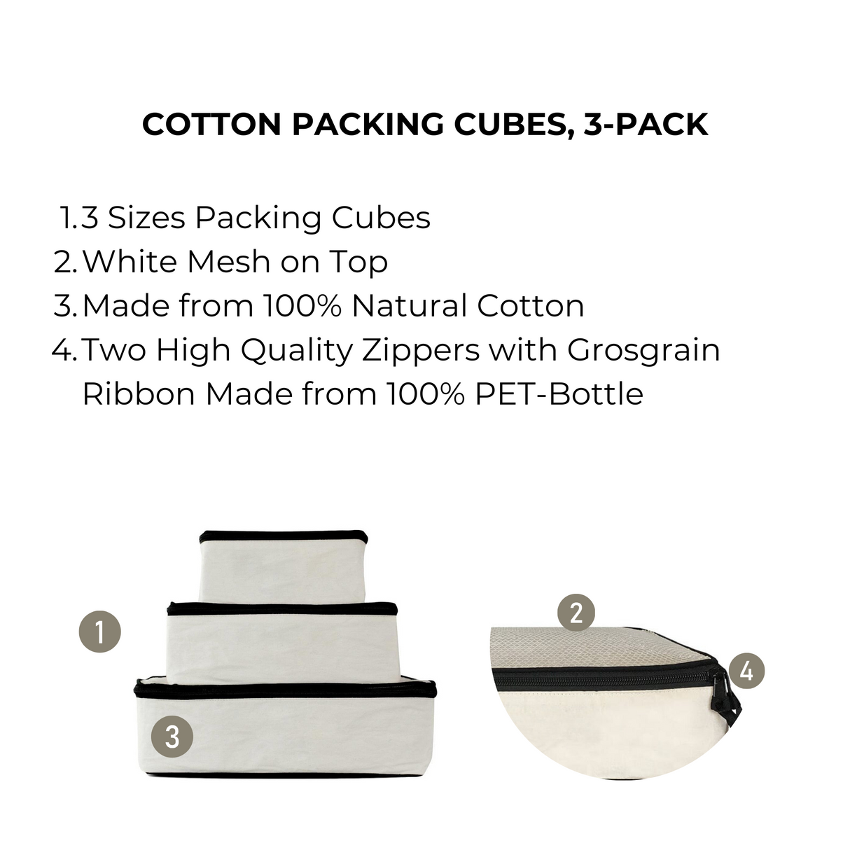 Cotton Packing Cubes, 3-pack Cream From Bag-all