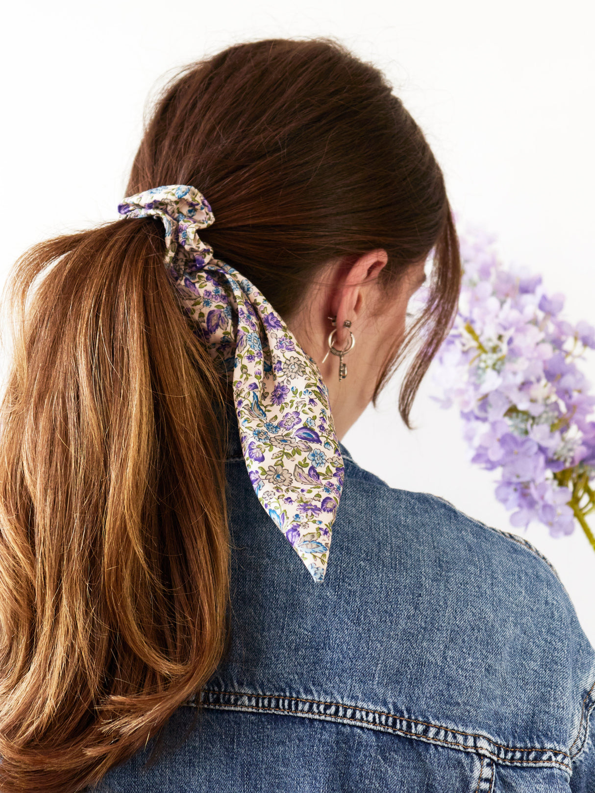 Cream Floral Scarf Scrunchie from Ash & Rose