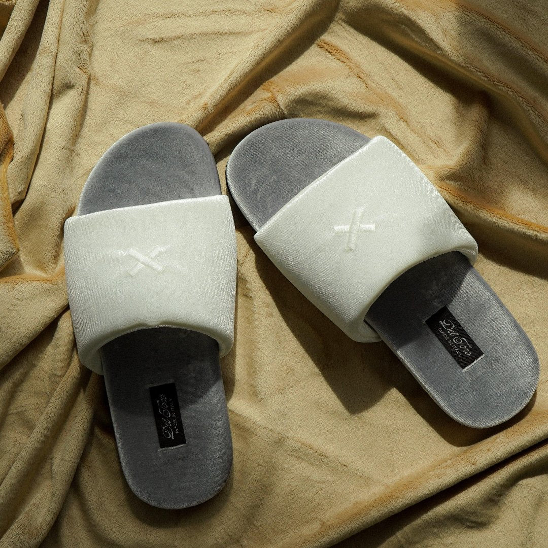 Men's Grigio & Cream Velvet House Slide from Del Toro Shoes