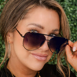 Cristina - Tangle Free - Faded Black and Gold Aviator Sunglasses from TopFoxx