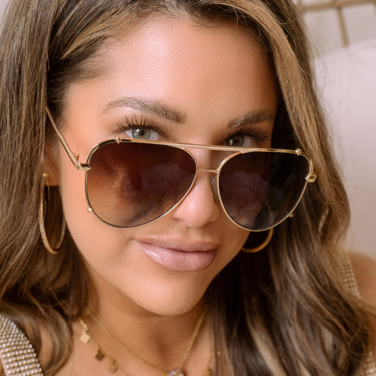 Cristina - Tangle Free - Faded Brown Aviator Sunglasses from TopFoxx