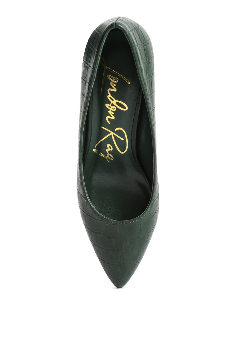 Emersyn Croc Block Heel Pump Shoes from London Rag International