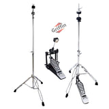 3 PACK - Hi-Hat Stand, Kick Drum Pedal & Straight Cymbal Stand Hardware Kit by GRIFFIN | Deluxe Full Size Percussion Chrome Hardware Set | Lightweight, Portable & Mobile, Perfect for Drummer Gigs from GeekStands.com