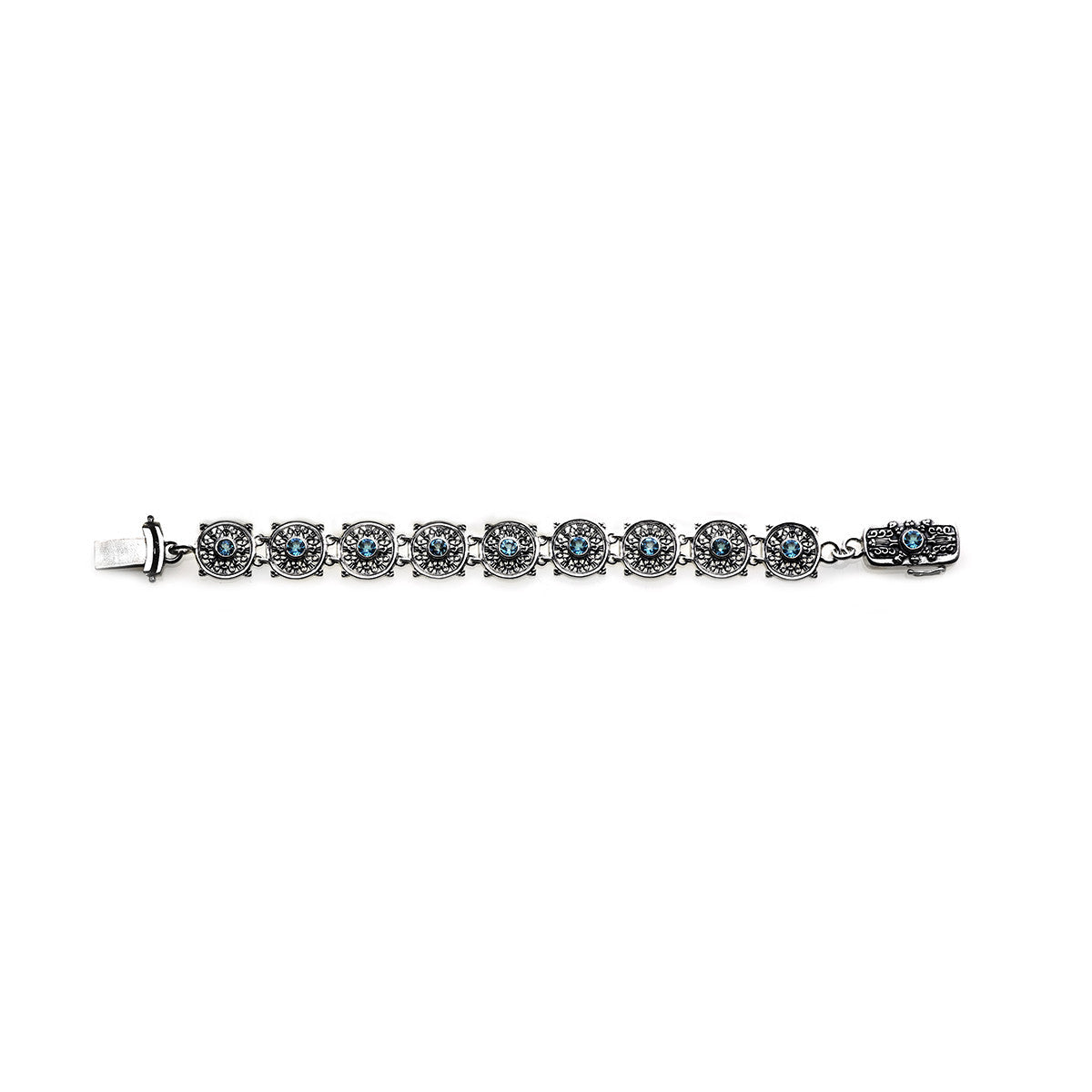Dharmachakra Noble Truth Sterling Silver & Blue Topaz Bracelet from Cynthia Gale New York