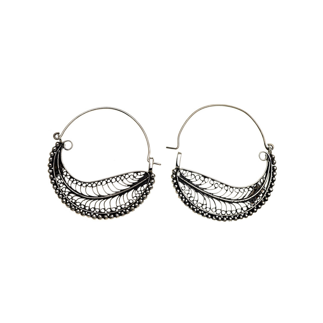 Chand Bali Large Feather Sterling Silver Hoop Earring from Cynthia Gale New York