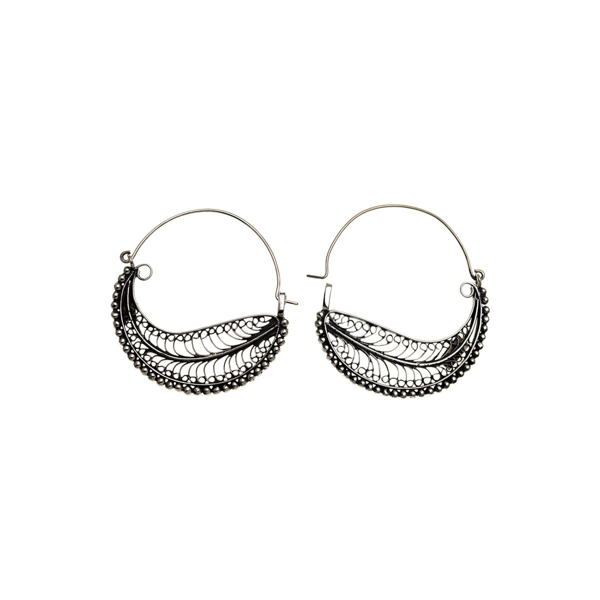 Chand Bali Small Feather Sterling Silver Hoop Earring from Cynthia Gale New York