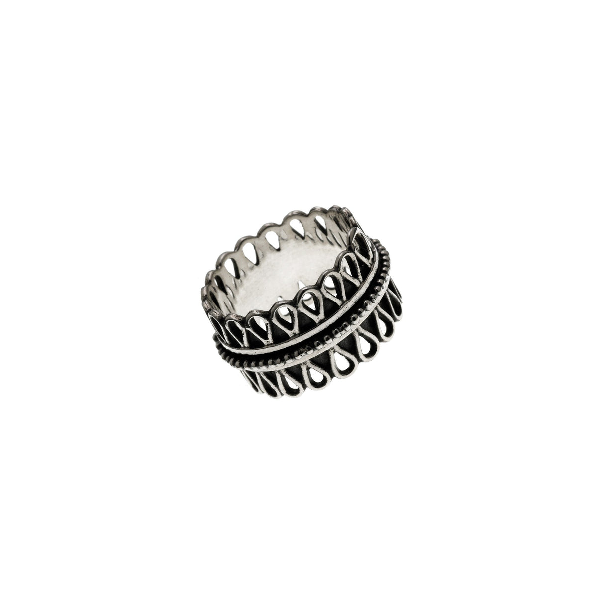 Cold Lock Embroidered Sterling Silver Spinner Ring from Cynthia Gale New York