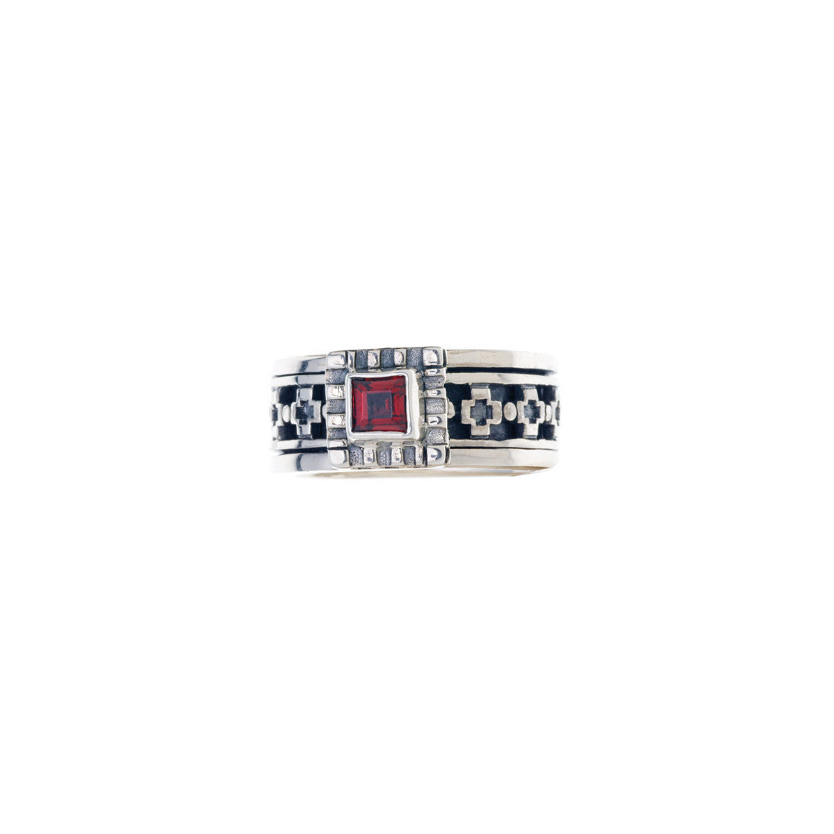 Baroque Sterling Silver And Garnet Spinner Ring from Cynthia Gale New York