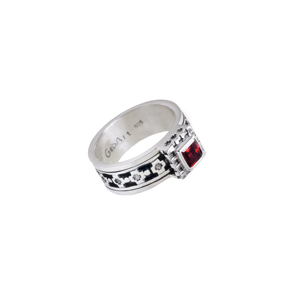 Baroque Sterling Silver And Garnet Spinner Ring from Cynthia Gale New York