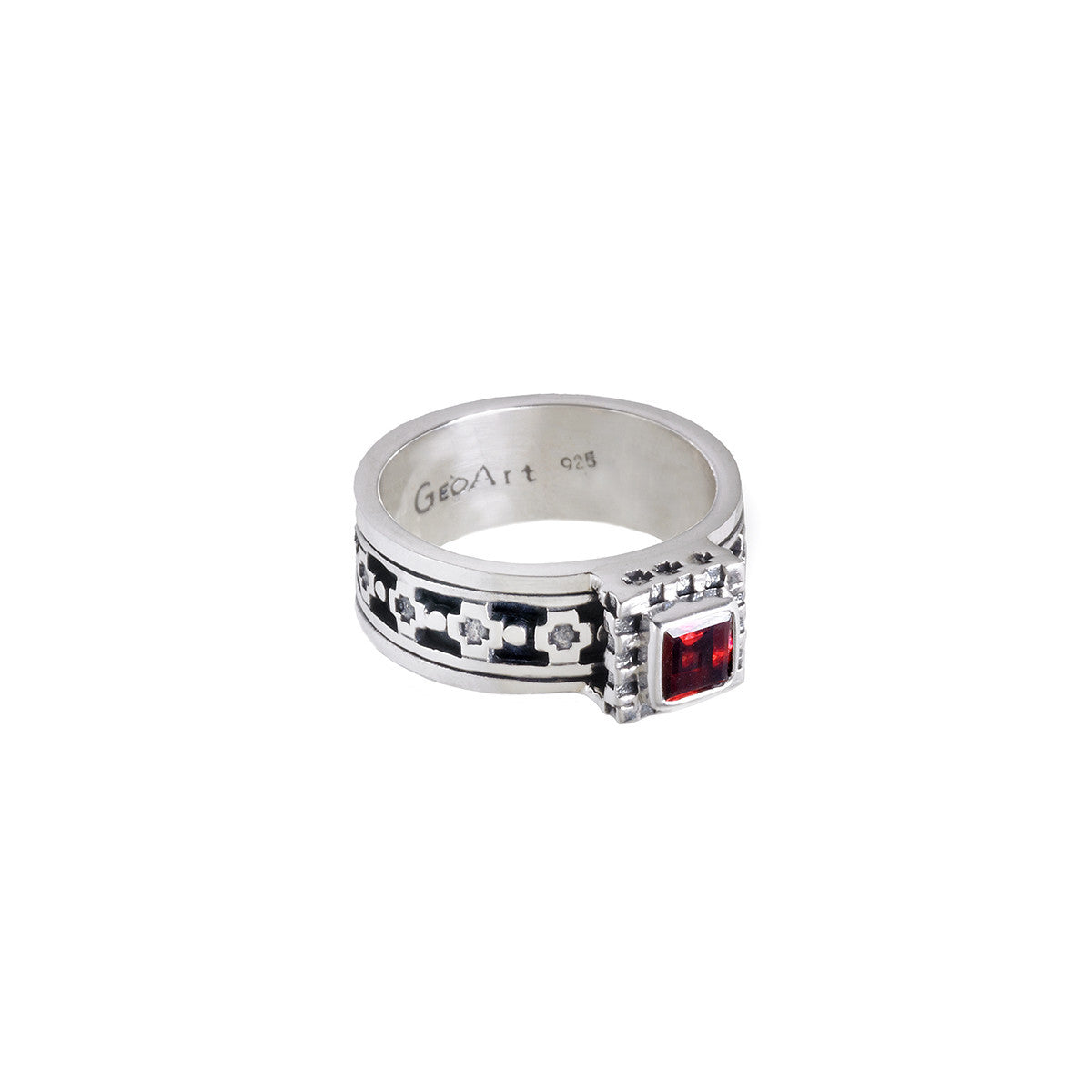Baroque Sterling Silver And Garnet Spinner Ring from Cynthia Gale New York