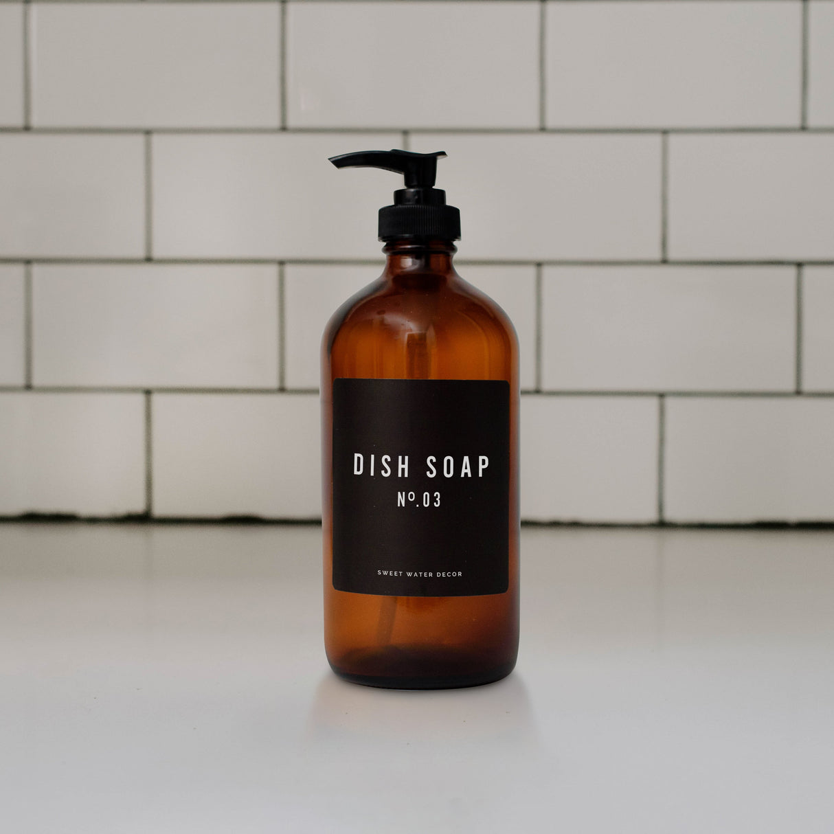 Amber 16oz Glass Dish Soap Dispenser - Black Label From Sweet Water Decor