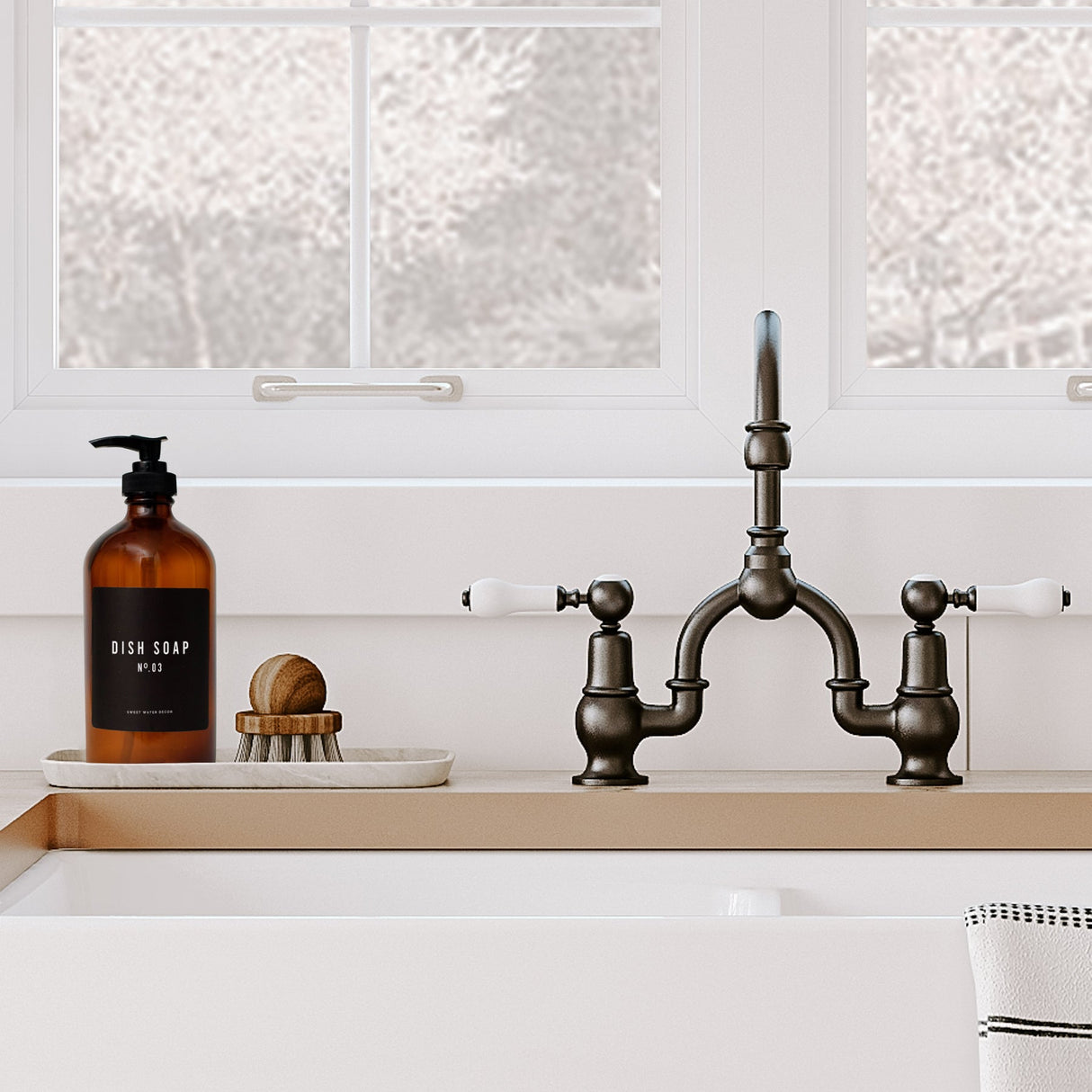 Amber 16oz Glass Dish Soap Dispenser - Black Label From Sweet Water Decor