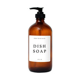 Amber 16oz Glass Dish Soap Dispenser - White Text Label From Sweet Water Decor