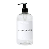 Clear 16oz Plastic Body Wash Dispenser - White Text Label From Sweet Water Decor