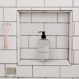 Clear 16oz Plastic Body Wash Dispenser - White Text Label From Sweet Water Decor