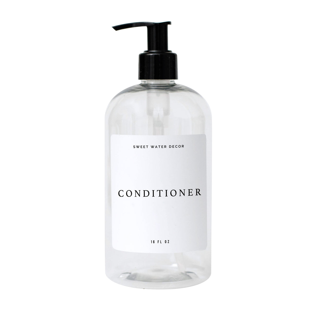 Clear 16oz Plastic Conditioner Dispenser - White Text Label From Sweet Water Decor